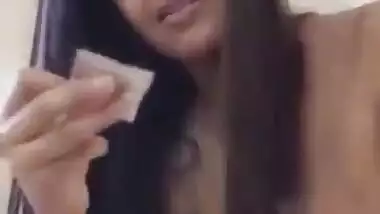 Punjabi girl with papaya boobs taking condom