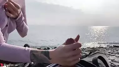 Blonde Public Blowjob Dick and Cum in Mouth by the Sea - Outdoor