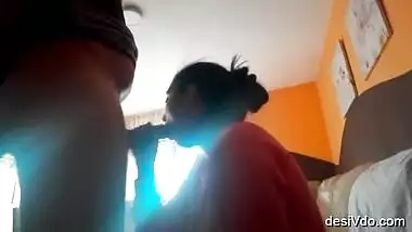 Chubby aunty shy to expose her face while sucking her hubby’s dick