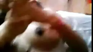 Hot n Shy Indian Wife Nude Possing her Awesome Boobs Tits To Lover Mms