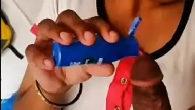 Cute Desi wench sucks and oils XXX dick before taking it into pussy