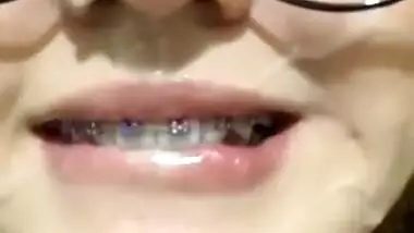 Cute Girl With Glasses Takes Cum In Mouth Swallows And Licks It Nicely