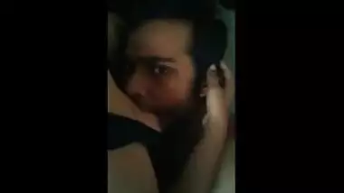 College teen girl grabs lover’s head to suck nipple