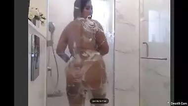 Excited XXX model of Indian origin sucks and rides dildo in the bathroom