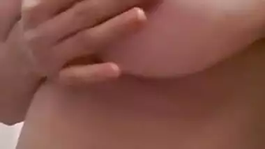 Anusha Pressing Her Huge Boobs in Washroom & Recording for B